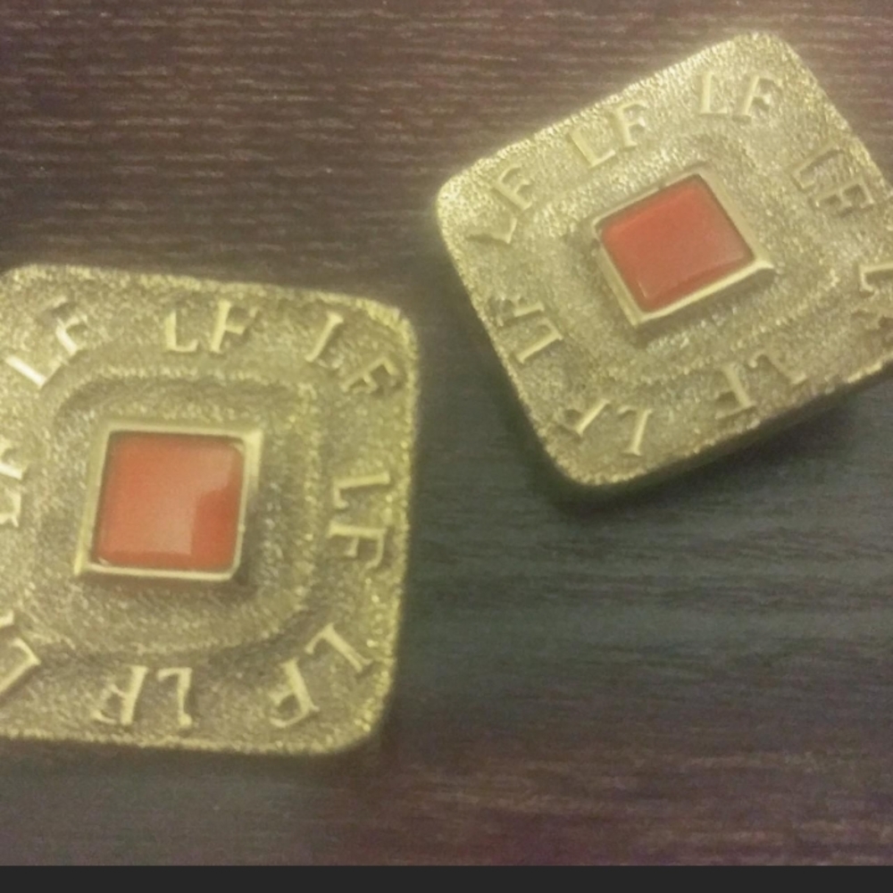 Louis FERAUD Gold and Red Square Earrings VIINTAGE MADE IN FRANCE